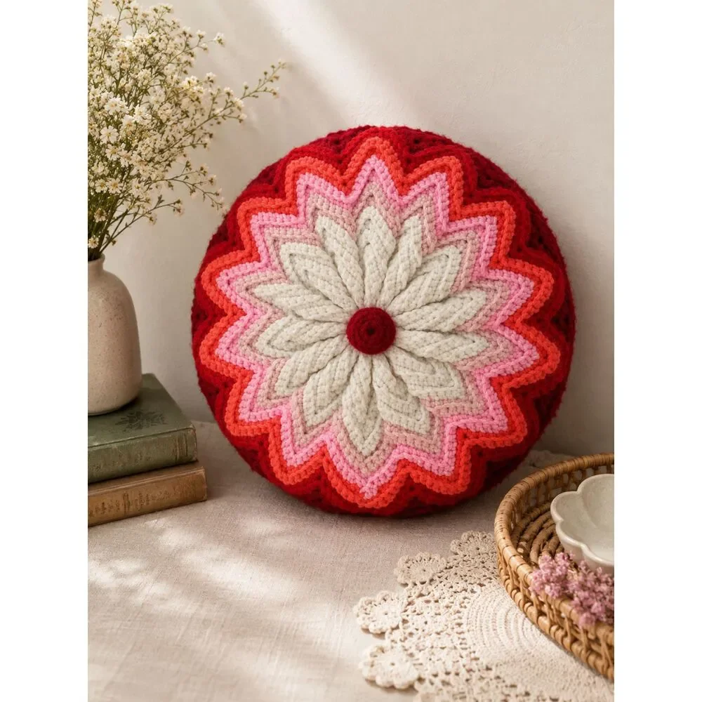Crochet Granny Throw Pillow Vintage 13
